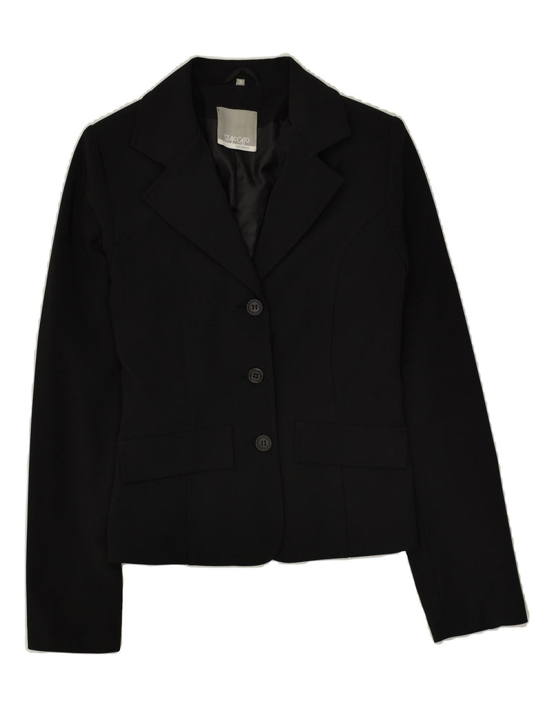 STACCATO Womens 3 Button Blazer Jacket IT 34 XS Black Polyester Vintage Staccato and Second-Hand Staccato from Messina Hembry 