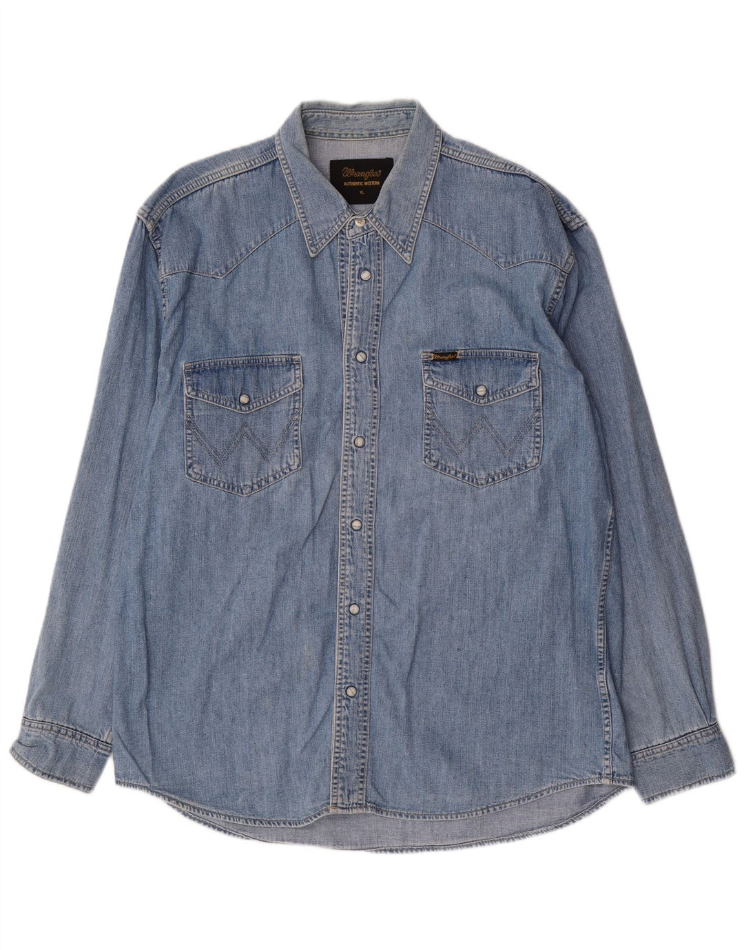 Wrangler Mens Denim Shirt XL Blue Cotton Western