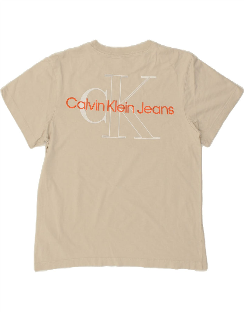 CALVIN KLEIN JEANS Mens Graphic T-Shirt Top Medium Beige Cotton | Vintage Calvin Klein Jeans | Thrift | Second-Hand Calvin Klein Jeans | Used Clothing | Messina Hembry 