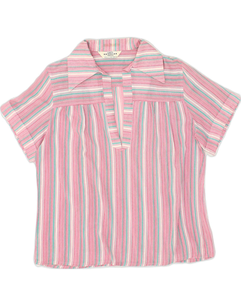 GLOBE TROTTER Womens Short Sleeve Pullover Shirt UK 20 2XL Pink Pinstripe | Vintage Globe Trotter | Thrift | Second-Hand Globe Trotter | Used Clothing | Messina Hembry 