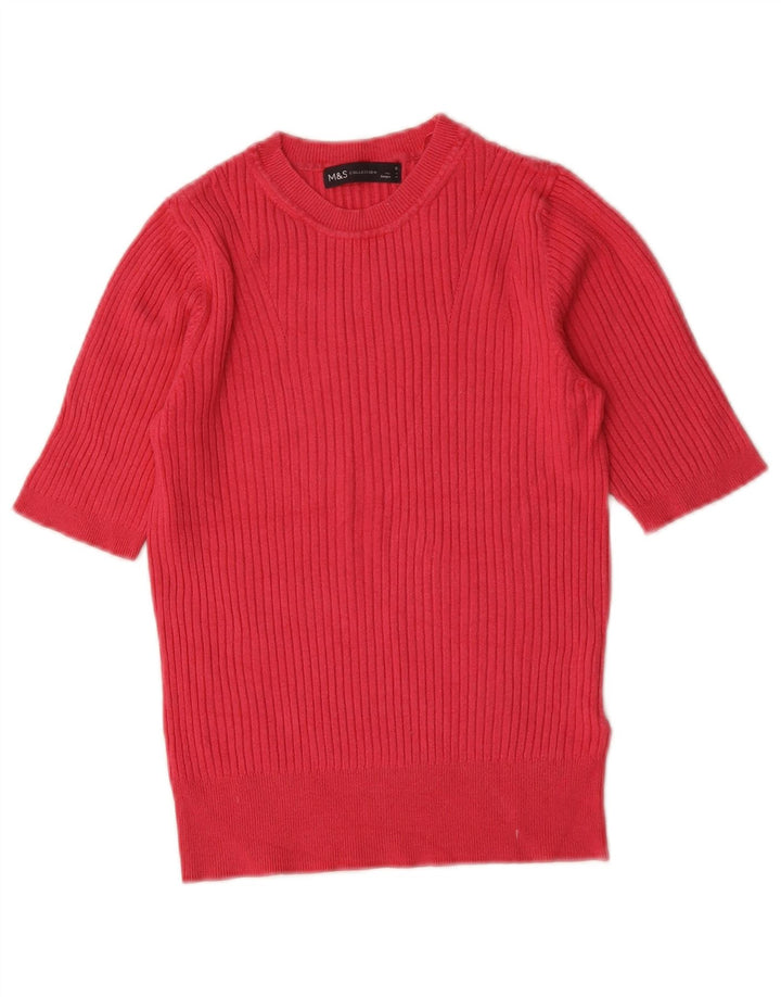 Marks & Spencer Womens Crop Crew Neck Jumper Sweater UK 8 Small Pink