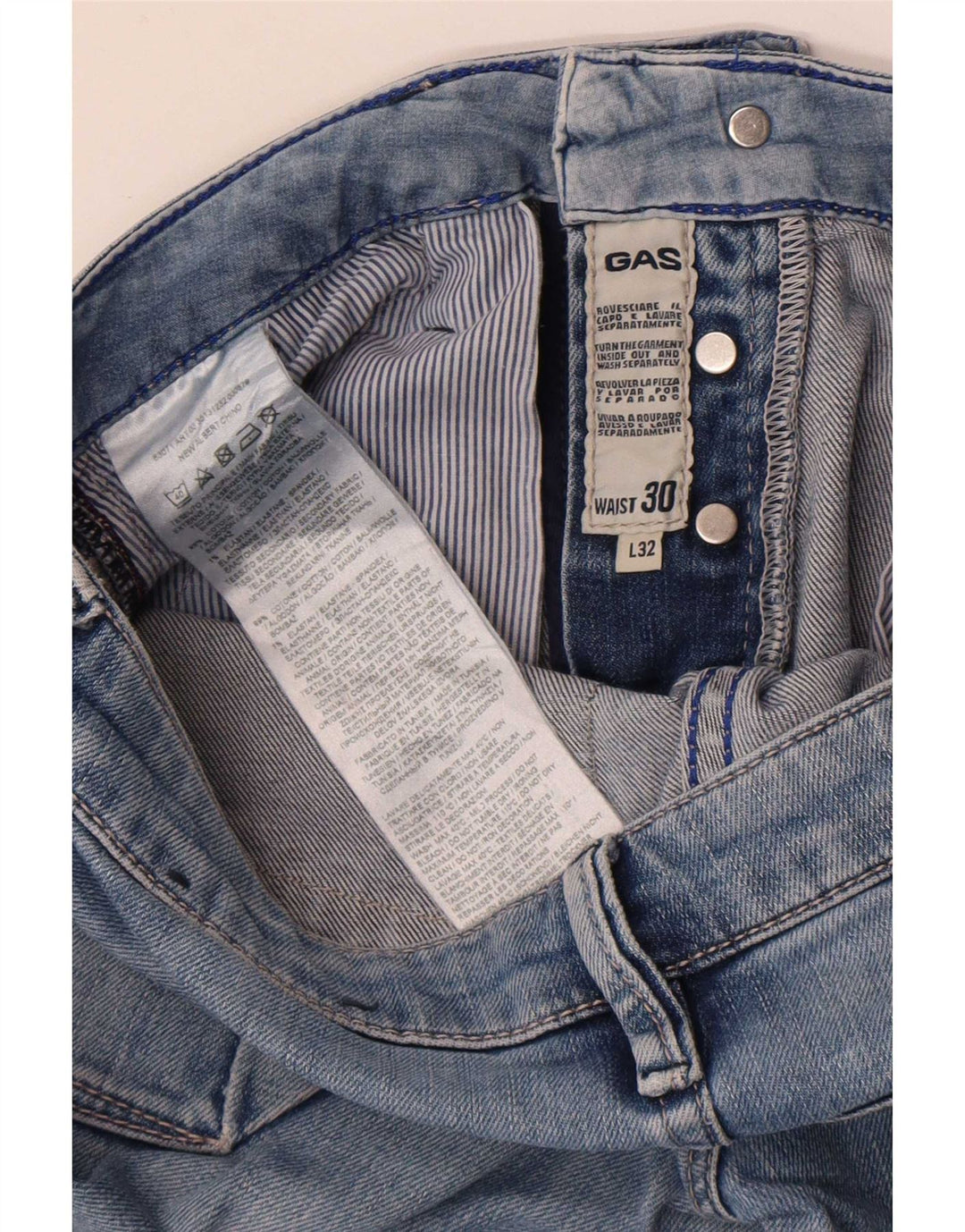 Gas Mens Slim Jeans W30 L32 Blue Cotton