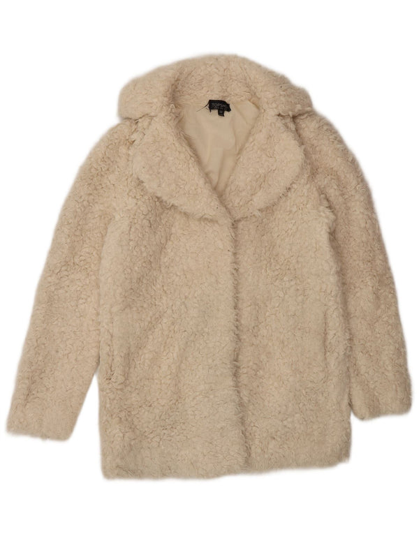 Topshop Womens Open Faux Fur Jacket UK 8 Small  Off White Modacryl