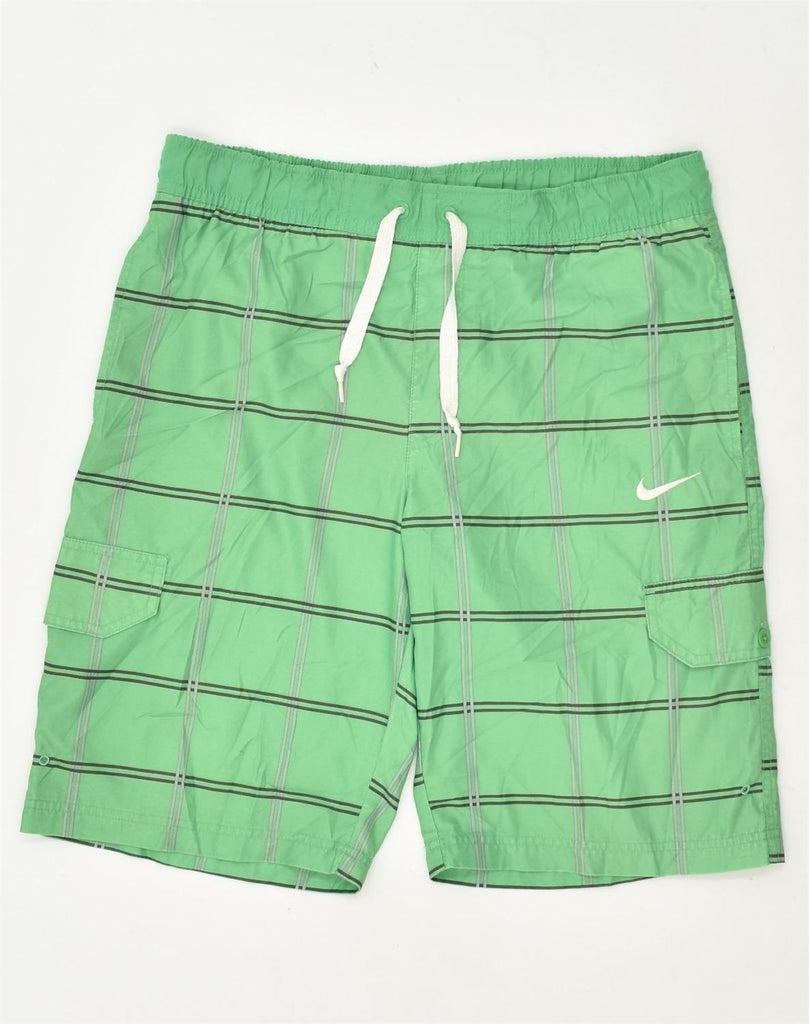 NIKE Mens Swimming Shorts Small Green Geometric Polyester | Vintage Nike | Thrift | Second-Hand Nike | Used Clothing | Messina Hembry 