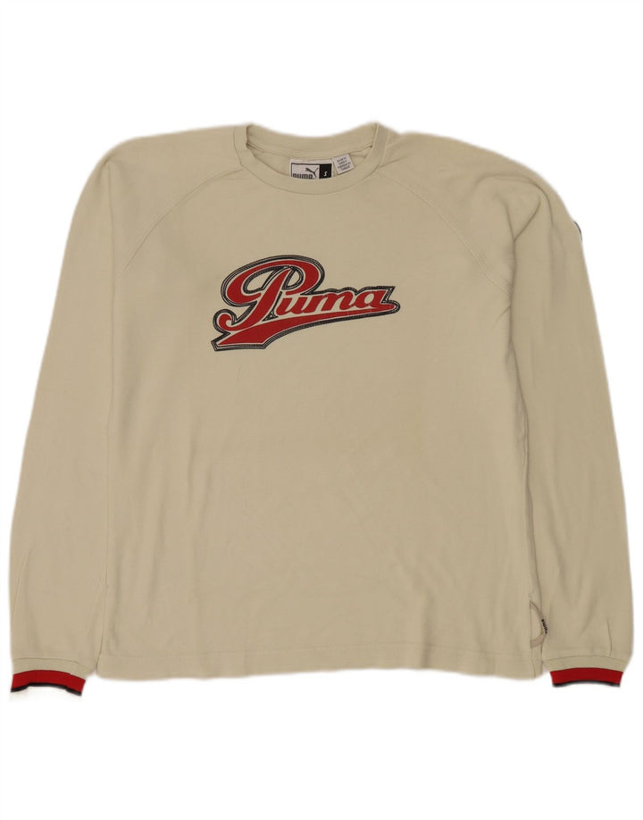 Puma Mens Graphic Top Long Sleeve Small White Cotton