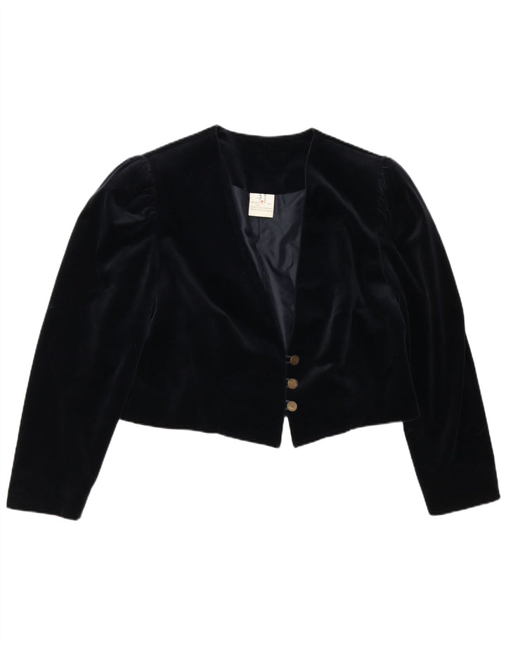 VINTAGE Womens 3 Button Velvet Blazer Jacket UK 18 XL Black Cotton