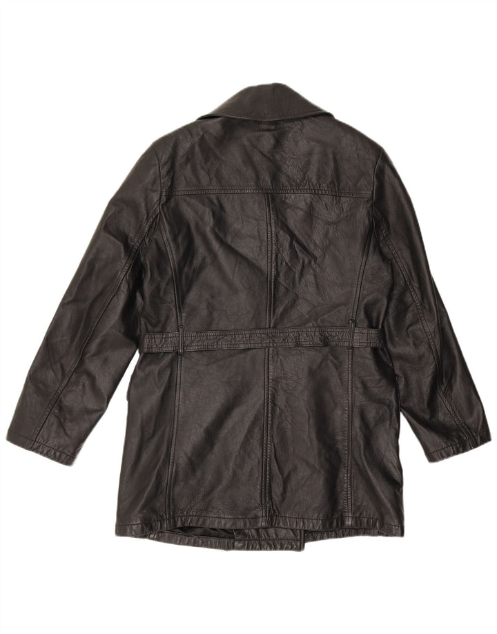 VINTAGE Womens Double Breasted Leather Coat IT 44 Medium Black Leather