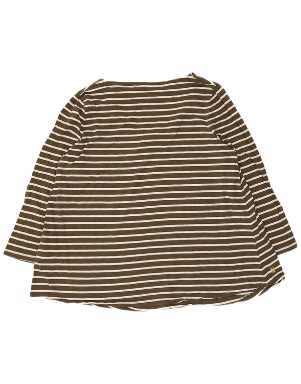Joules Womens Regular Top 3/4 Sleeve UK 16 Large Khaki Striped Cotton