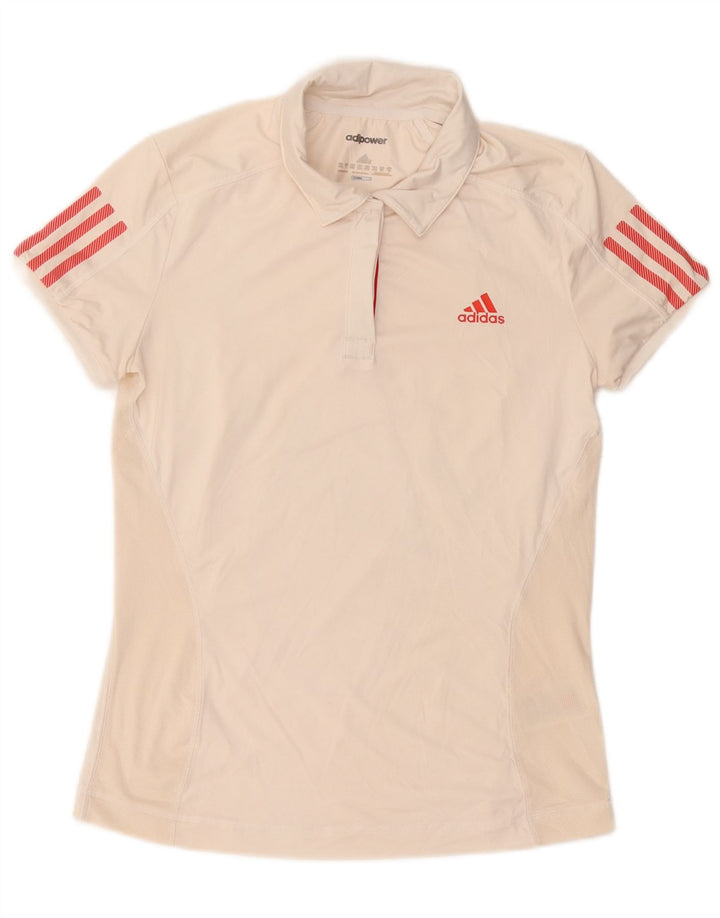 Adidas Womens Climacool Polo Shirt UK 12/14 Medium White Polyester