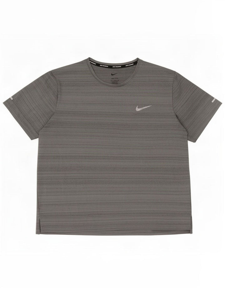 Nike Womens Dri Fit T-Shirt Top UK 14 Medium Grey Striped Polyester