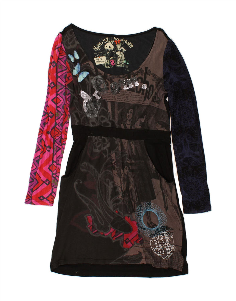 DESIGUAL Womens Abstract Pattern Basic Dress UK 18 XL Multicoloured Cotton Vintage Desigual and Second-Hand Desigual from Messina Hembry 