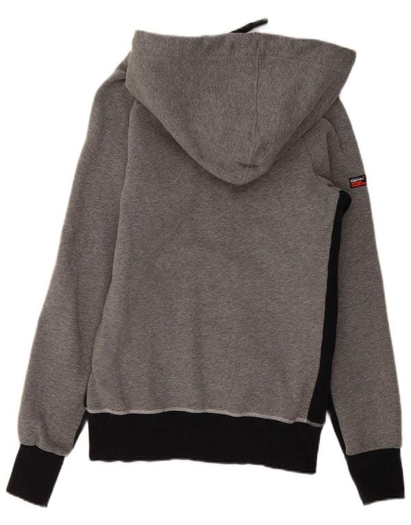 SUPERDRY Mens Graphic Zip Hoodie Sweater Small Grey Colourblock Cotton
