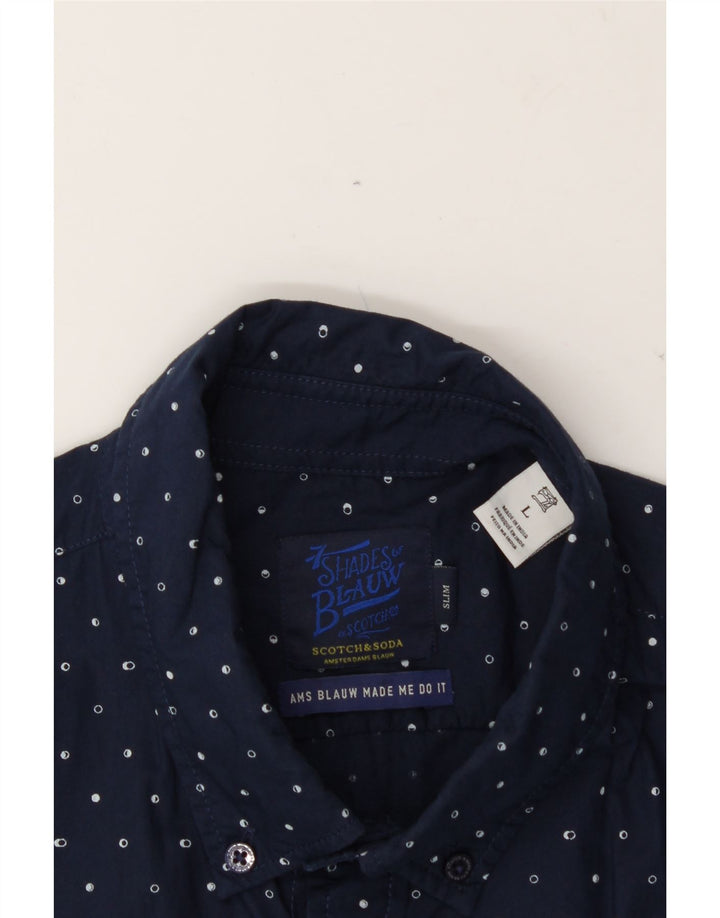 SCOTCH & SODA Mens Slim Shirt Large Navy Blue Spotted Vintage Scotch & Soda and Second-Hand Scotch & Soda from Messina Hembry 