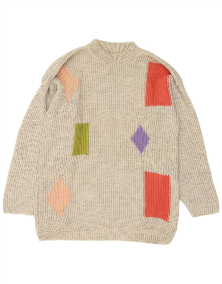 Vintage Mens Turtle Neck Jumper Sweater Medium Grey Geometric Acrylic