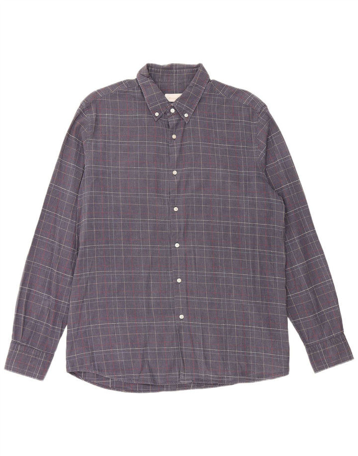 MASSIMO DUTTI Mens Shirt XL Navy Blue Houndstooth Cotton