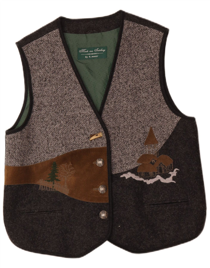 Vintage Womens Graphic Waistcoat IT 42 Medium Grey Colourblock Wool