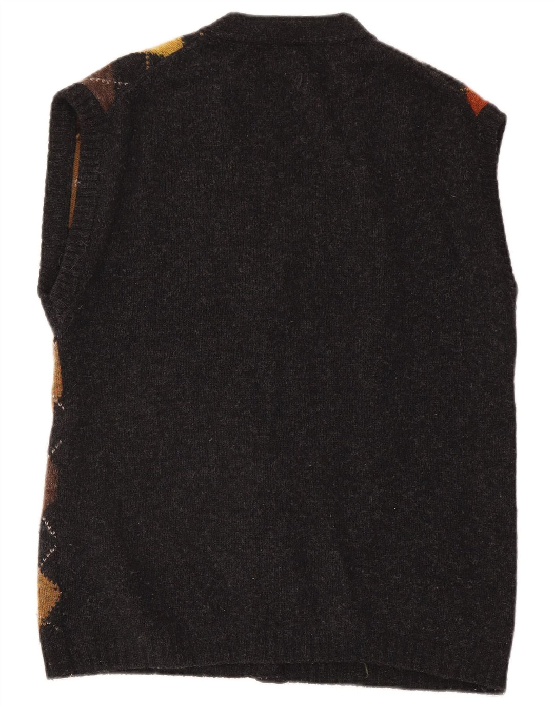 Burlington Mens Sleeveless Cardigan Sweater Medium Black Argyle/Diamond