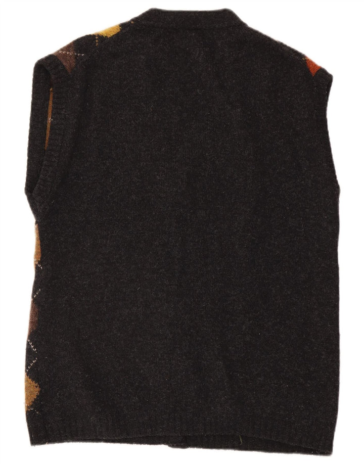 Burlington Mens Sleeveless Cardigan Sweater Medium Black Argyle/Diamond