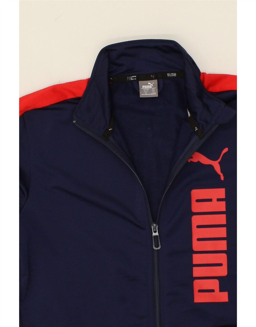 PUMA Boys Tracksuit Top Jacket 13-14 Years XL Navy Blue Colourblock Vintage Puma and Second-Hand Puma from Messina Hembry 