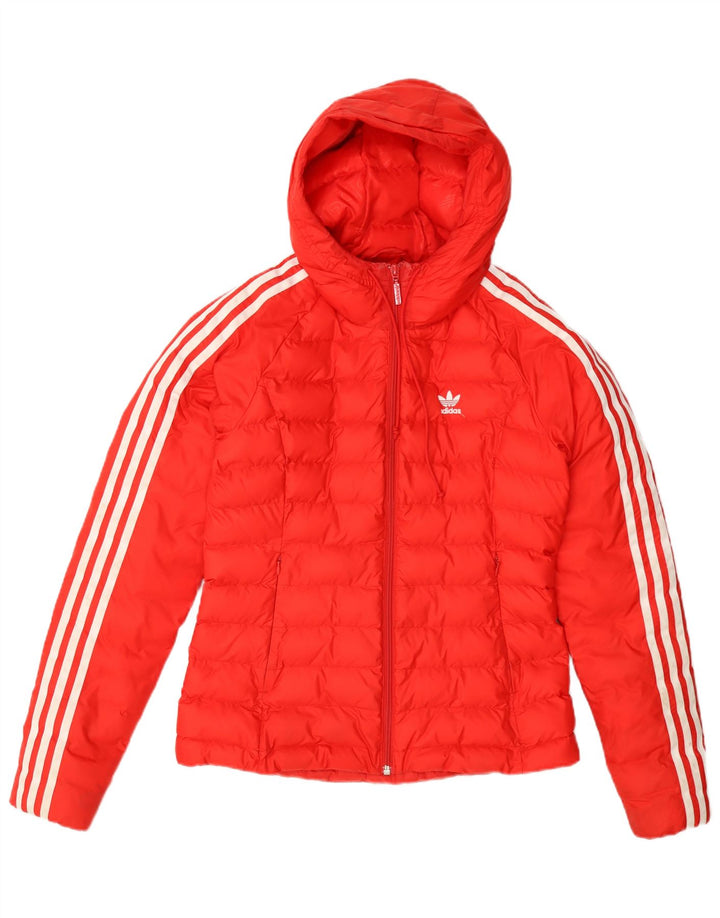 Adidas Womens Hooded Padded Jacket UK 8 Small Orange Nylon