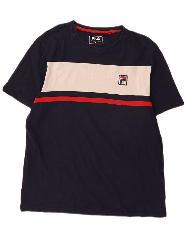 Fila Mens T-Shirt Top Medium Navy Blue Colourblock Cotton