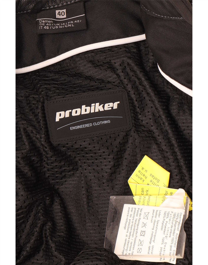 Probiker Womens Graphic Leather Racer Jacket UK 14 Large Black