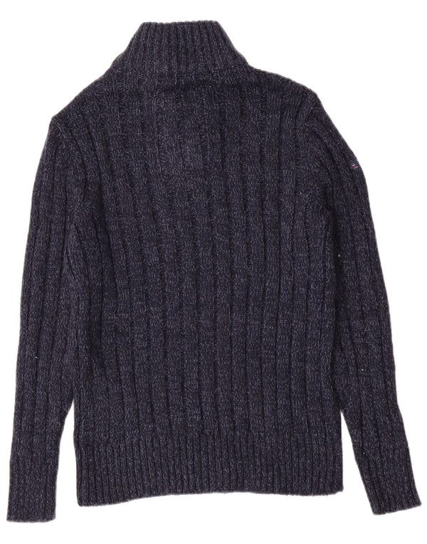 Superdry Mens Slim Fit Zip Neck Jumper Sweater Medium Navy Blue Flecked