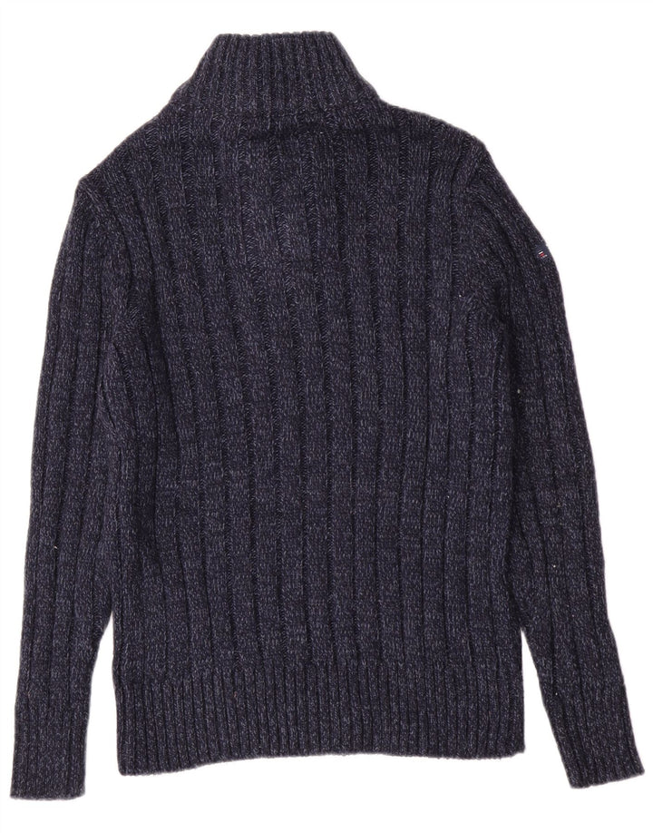 Superdry Mens Slim Fit Zip Neck Jumper Sweater Medium Navy Blue Flecked