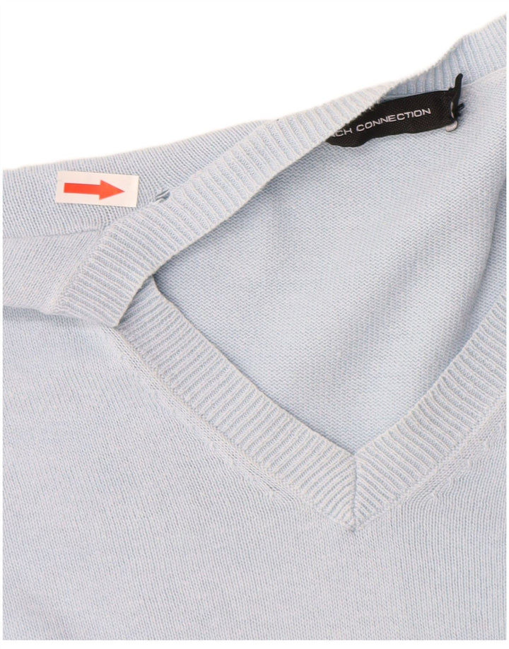 French Connection Womens V-Neck Jumper Sweater UK 14 Medium Blue Cotton