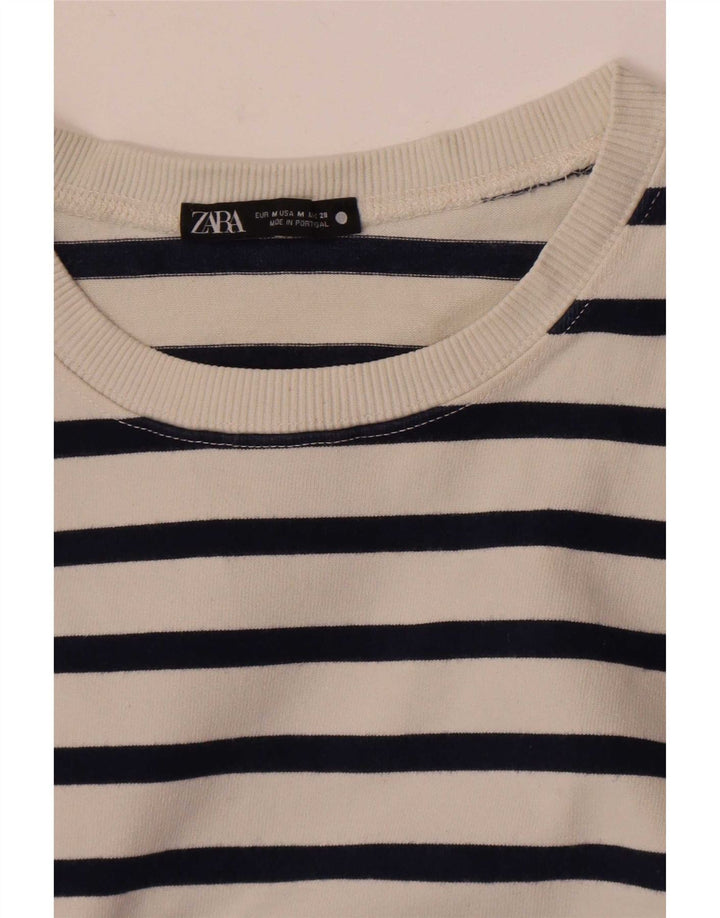Zara Womens Top Long Sleeve UK 14 Medium White Striped