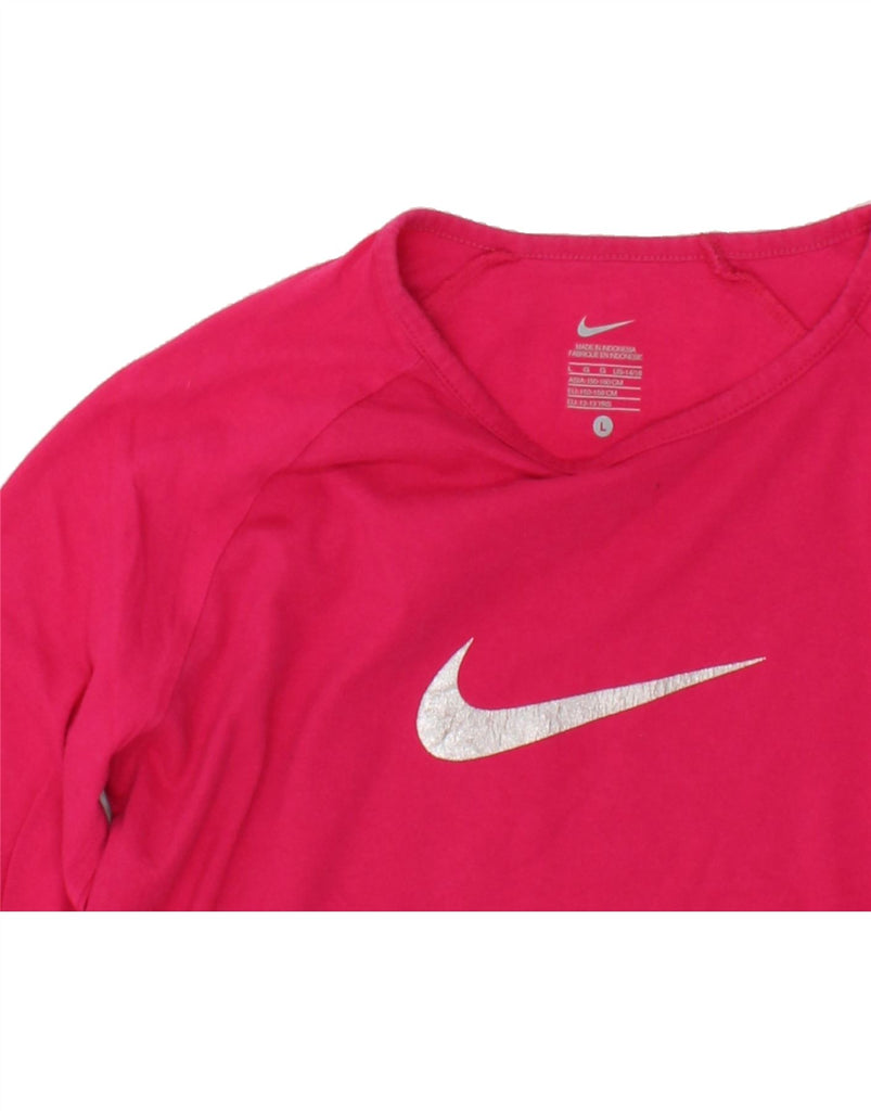 NIKE Girls Graphic Top Long Sleeve 12-13 Years Large Pink Cotton Vintage Nike and Second-Hand Nike from Messina Hembry 