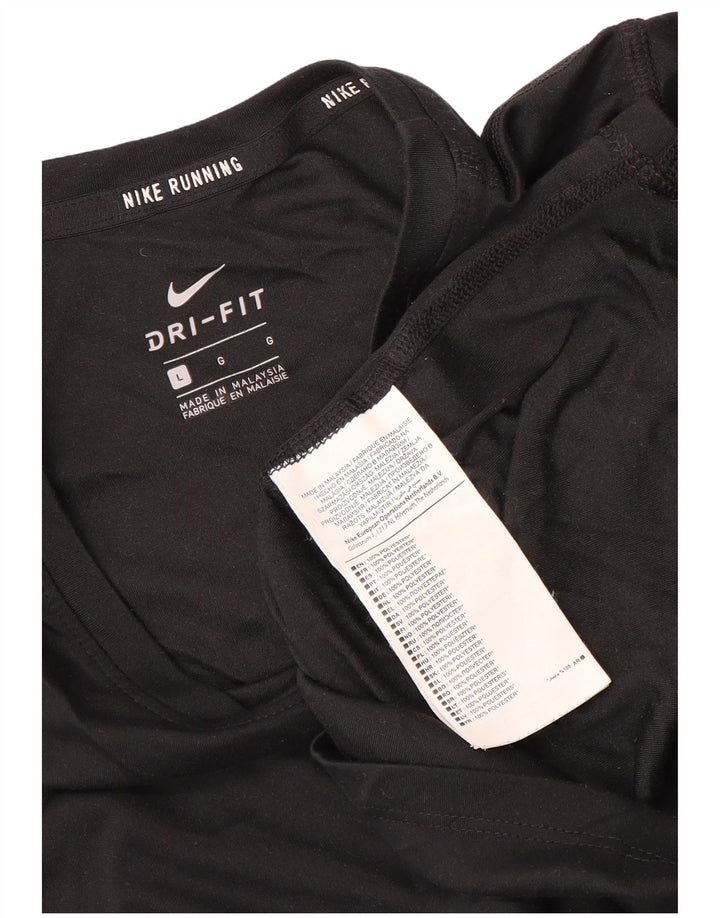 Nike Womens Dri Fit Running T-Shirt Top UK 16 Large Black Polyester
