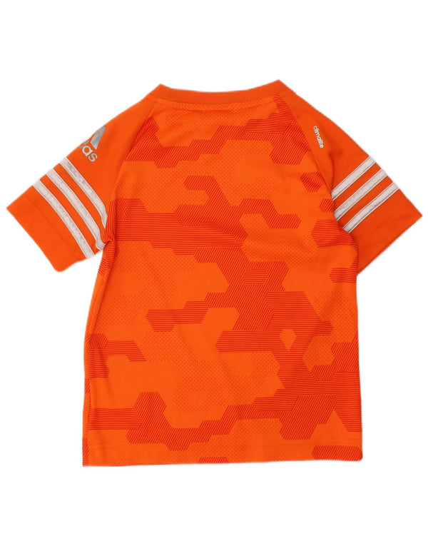 ADIDAS Boys Climalite Graphic T-Shirt Top 3-4 Years Orange Geometric