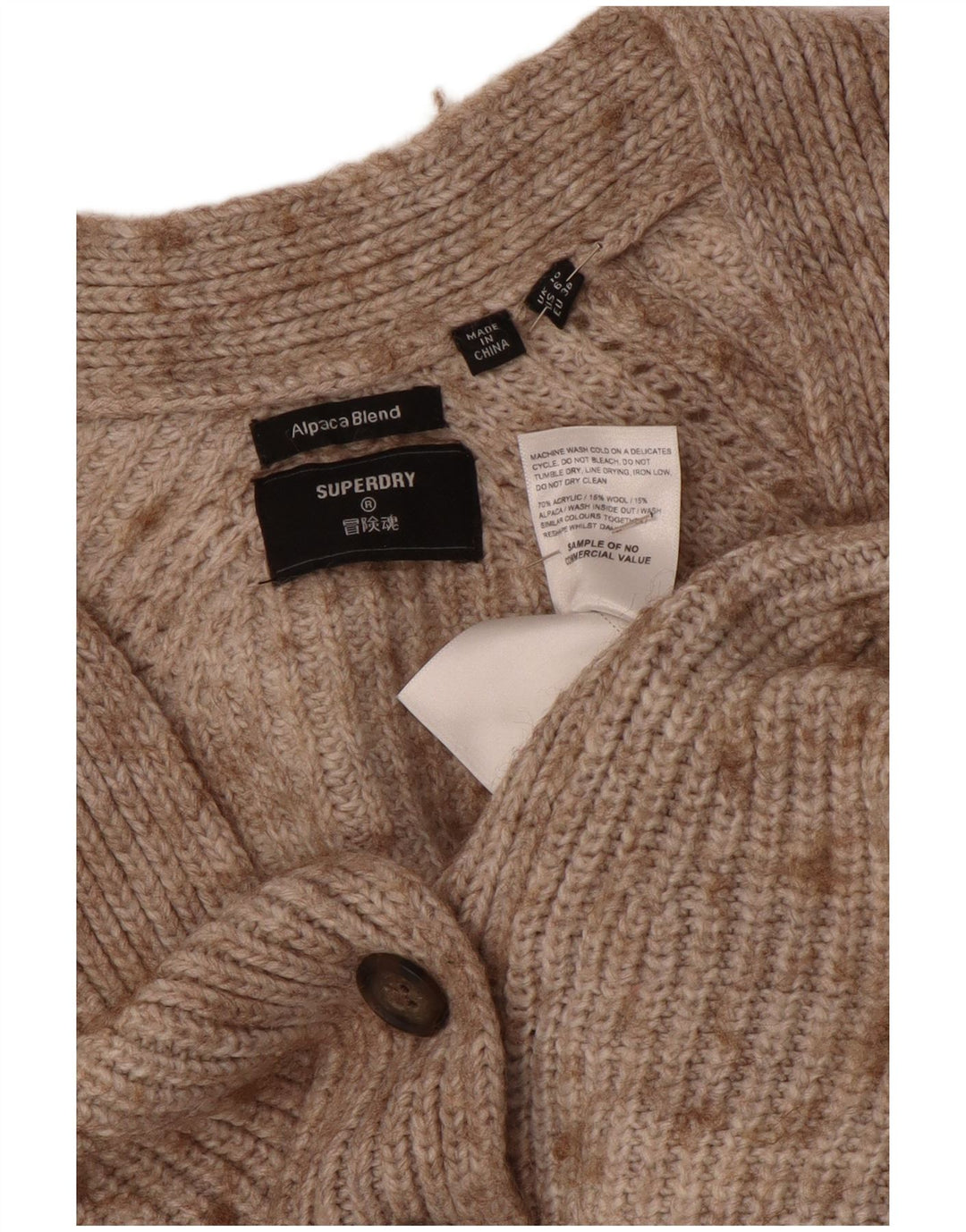 Superdry Womens Crop Oversized Cardigan Sweater UK 10 Small Beige Flecked