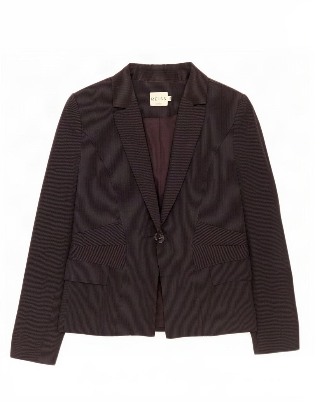 Reiss Womens 1 Button Blazer Jacket UK 8 Small Black Pinstripe Viscose