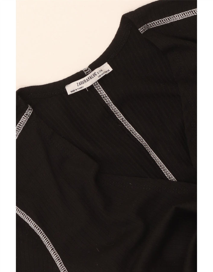 Zara Womens Crop Blouse Top UK 8 Small Black