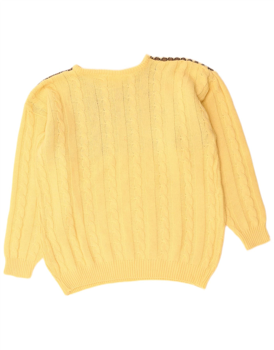 VINTAGE Mens Crew Neck Jumper Sweater Large Yellow Fair Isle Wool