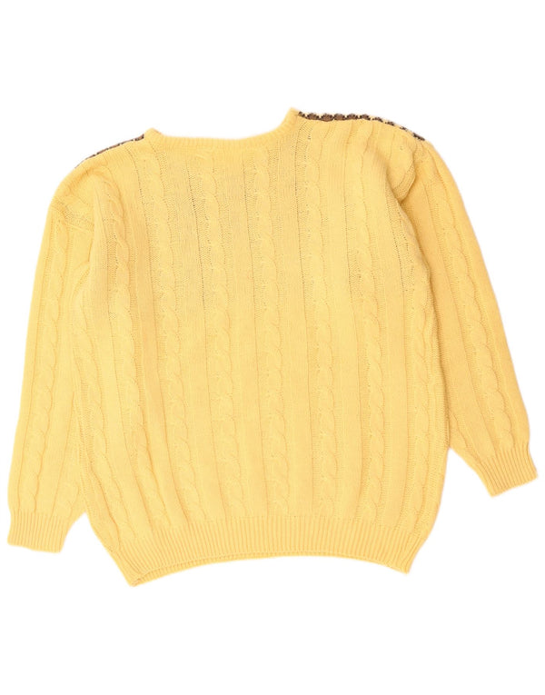 VINTAGE Mens Crew Neck Jumper Sweater Large Yellow Fair Isle Wool