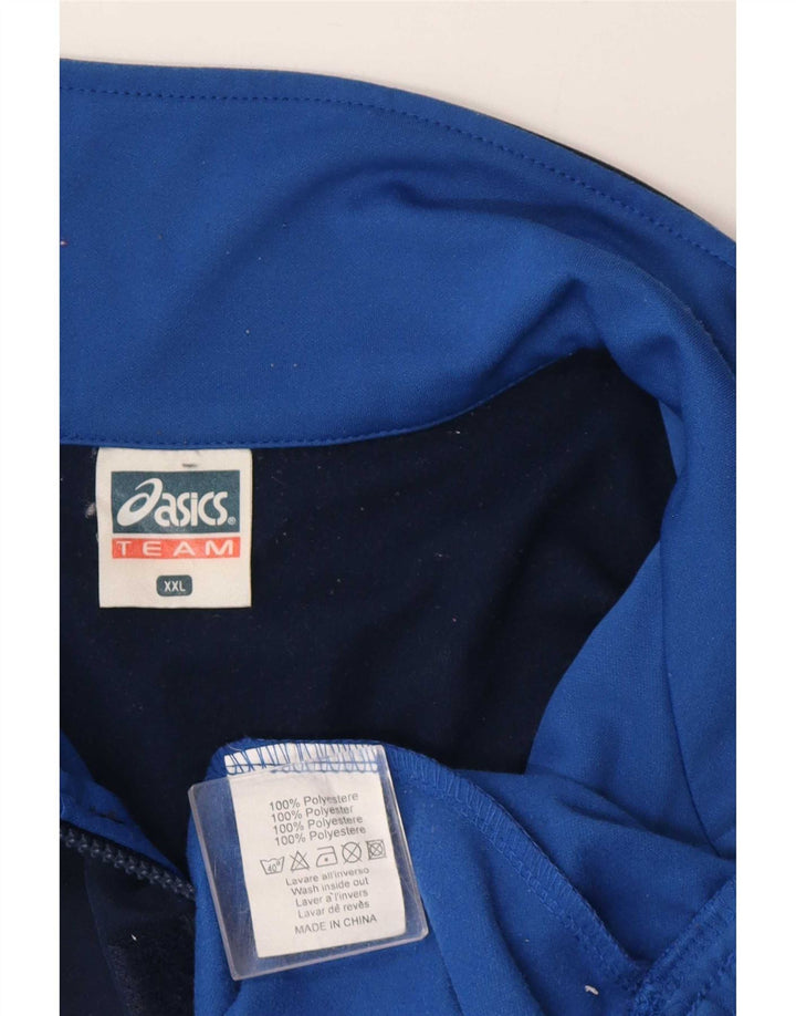 Asics Mens Graphic Zip Neck Pullover Tracksuit Top 2XL Blue Colourblock