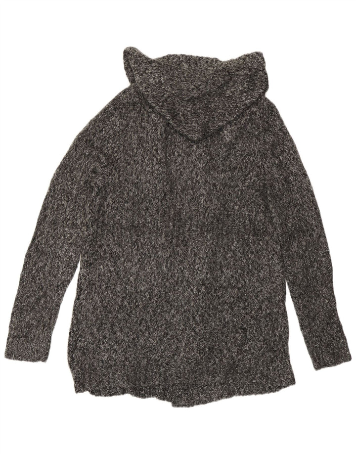 Eddie Bauer Womens Hooded Cardigan Sweater UK 14 Medium Grey Flecked