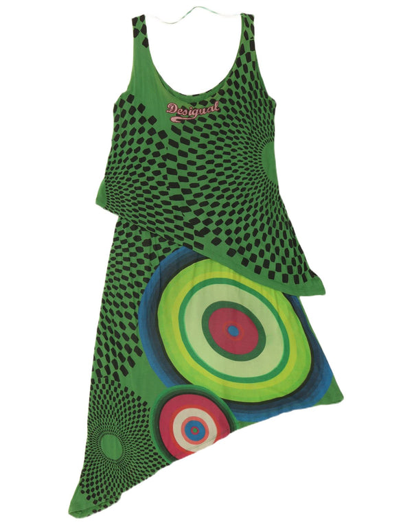 Desigual Womens Sleeveless Asymmetrical Dress UK 12 Medium Green Geometric