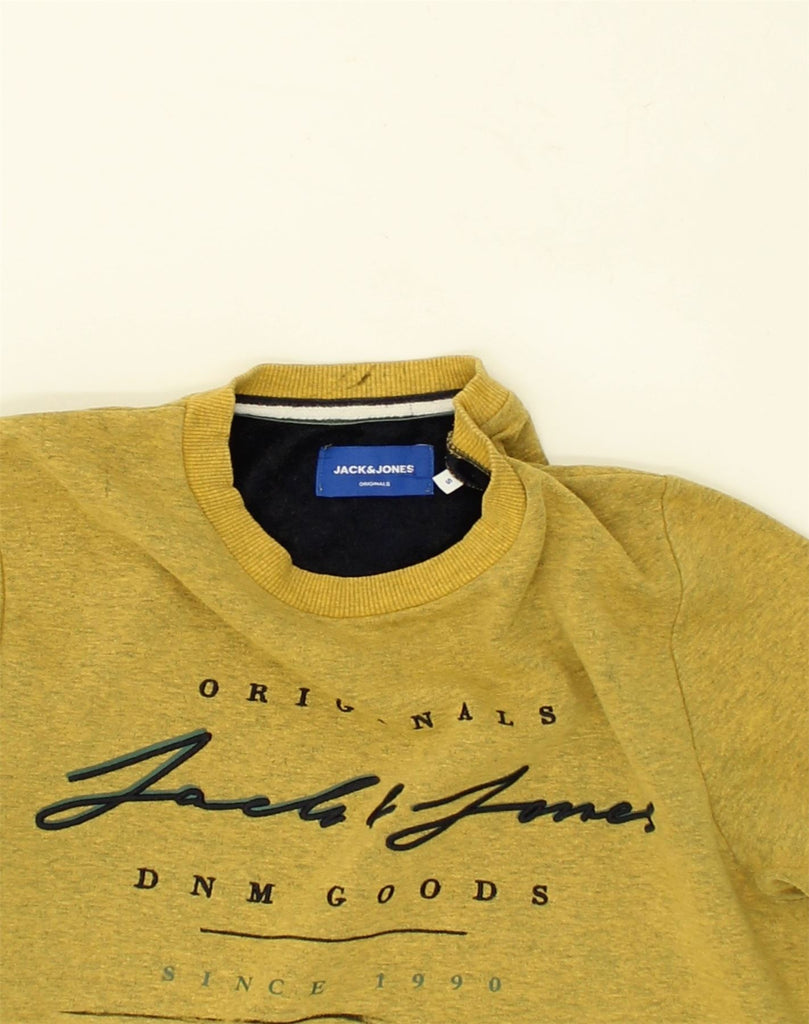 JACK & JONES Mens Graphic Sweatshirt Jumper Small Yellow Polyester | Vintage Jack & Jones | Thrift | Second-Hand Jack & Jones | Used Clothing | Messina Hembry 