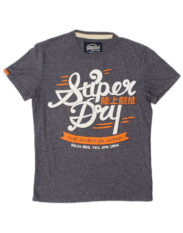 SUPERDRY Mens Graphic T-Shirt Top Small Navy Blue Flecked Cotton