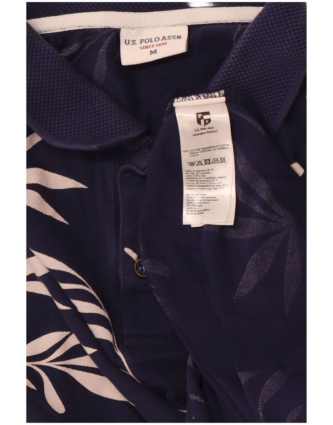 U.S. POLO ASSN. Mens Polo Shirt Medium Navy Blue Floral Cotton