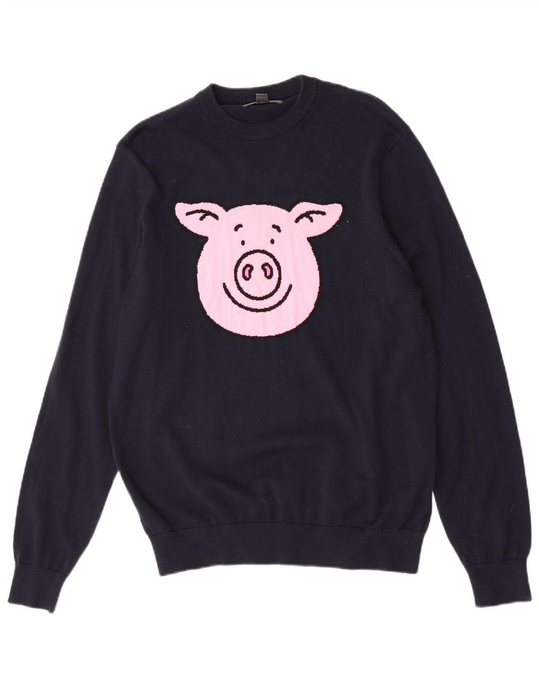 Marks & Spencer Mens Crew Neck Jumper Sweater Medium Navy Blue Animal Print