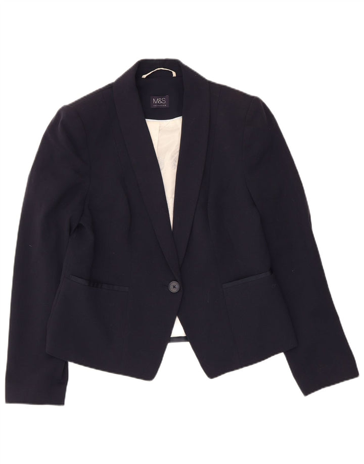 Marks & Spencer Womens Blazer Jacket UK 12 Medium  Navy Blue Polyester