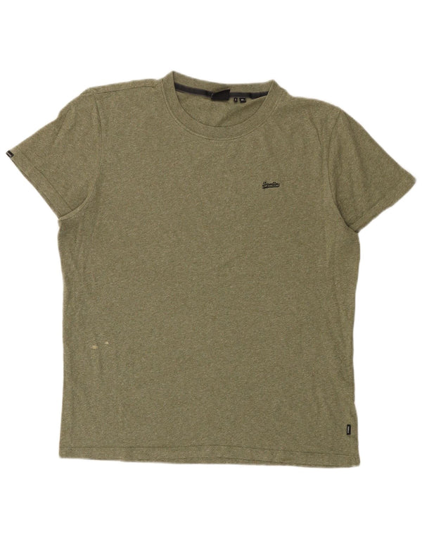 Superdry Mens T-Shirt Top XL Khaki Flecked