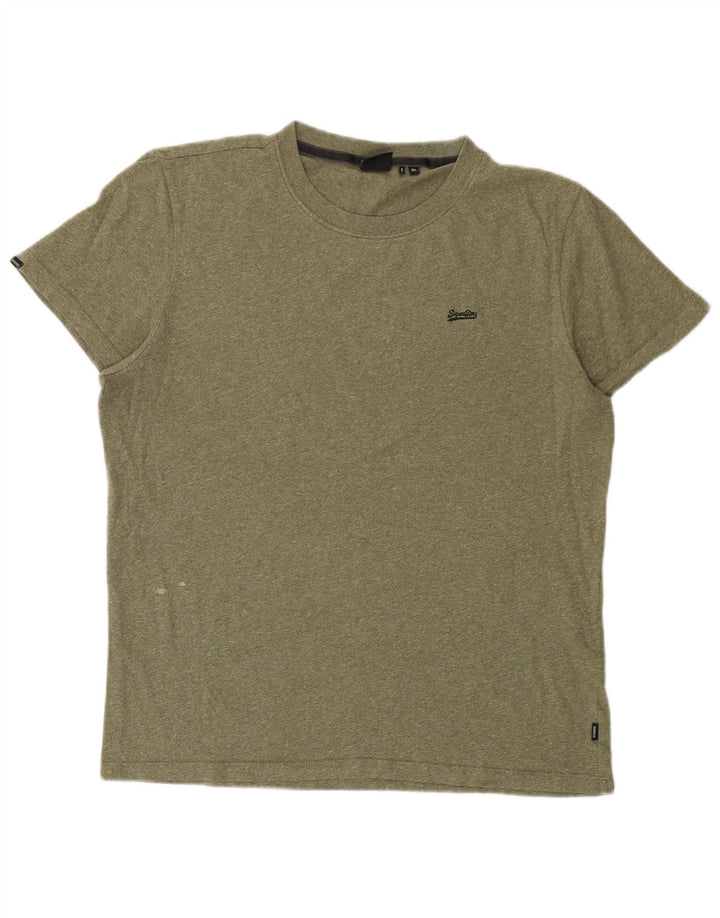 Superdry Mens T-Shirt Top XL Khaki Flecked