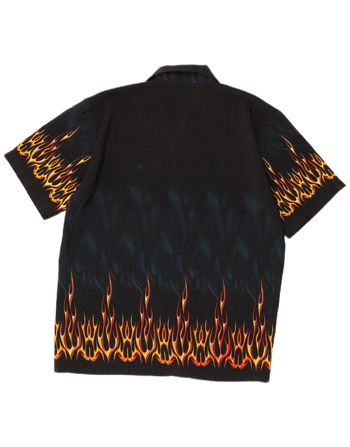 Vintage Mens Abstract Pattern Short Sleeve Shirt Medium Black Polyester