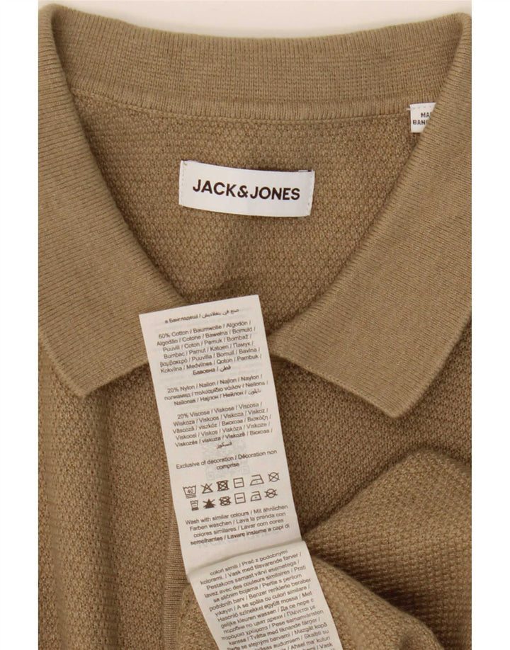 Jack & Jones Mens Short Sleeve Shirt Medium Beige Cotton